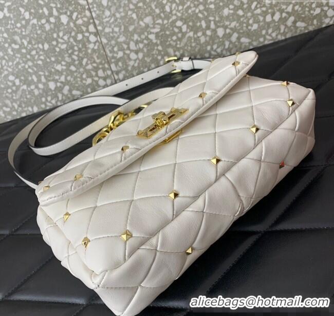 Well Crafted Valentino Rockstud Spike Shoulder bag in patchwork nappa leather with studs 5048 White 2024