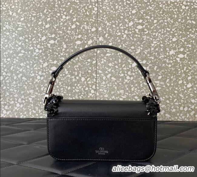 Most Popular Valentino Loco Small Shoulder Bag with Embroidered Trim 6036 Black 2024