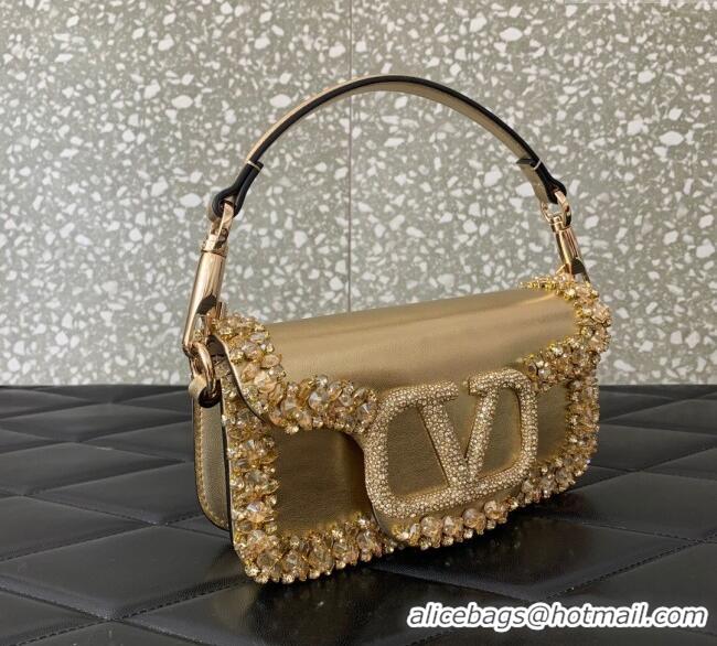 Best Product Valentino Loco Small Shoulder Bag with Embroidered Trim 6036 Gold 2024