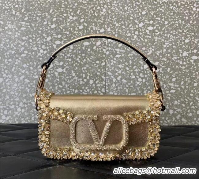 Best Product Valentino Loco Small Shoulder Bag with Embroidered Trim 6036 Gold 2024