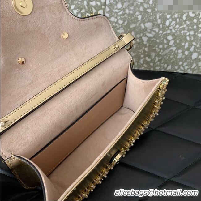 Best Product Valentino Loco Small Shoulder Bag with Embroidered Trim 6036 Gold 2024