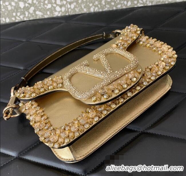 Best Product Valentino Loco Small Shoulder Bag with Embroidered Trim 6036 Gold 2024