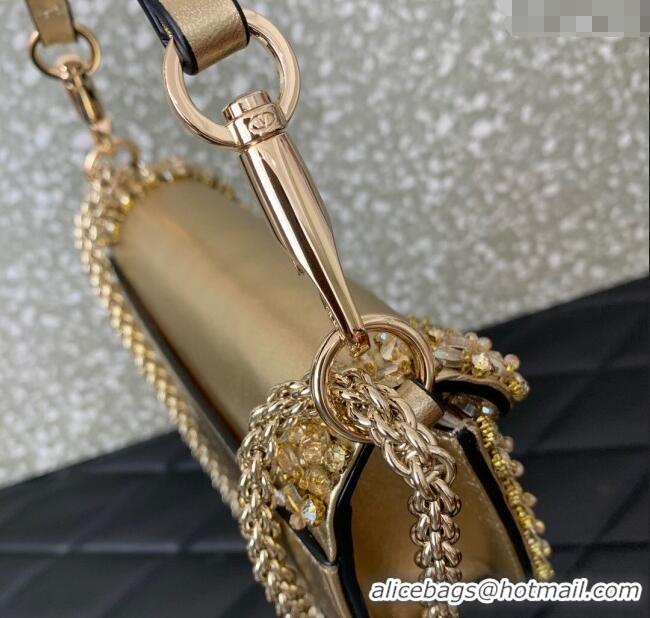 Best Product Valentino Loco Small Shoulder Bag with Embroidered Trim 6036 Gold 2024