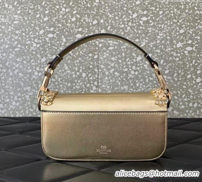 Best Product Valentino Loco Small Shoulder Bag with Embroidered Trim 6036 Gold 2024