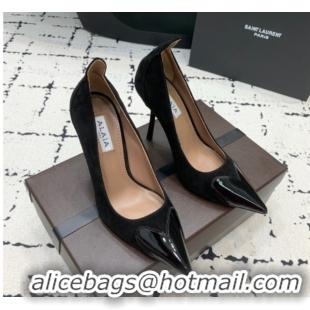 Stylish Alaia Le Cœur Heart High Pumps 10.5cm in Suede and Patent Leather Black AL100804 1008016