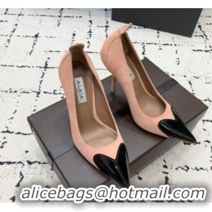 Best Grade Alaia Le Cœur Heart High Pumps 10.5cm in Suede and Patent Leather Nude Pink AL100804 1008017