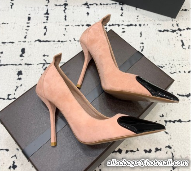 Best Grade Alaia Le Cœur Heart High Pumps 10.5cm in Suede and Patent Leather Nude Pink AL100804 1008017
