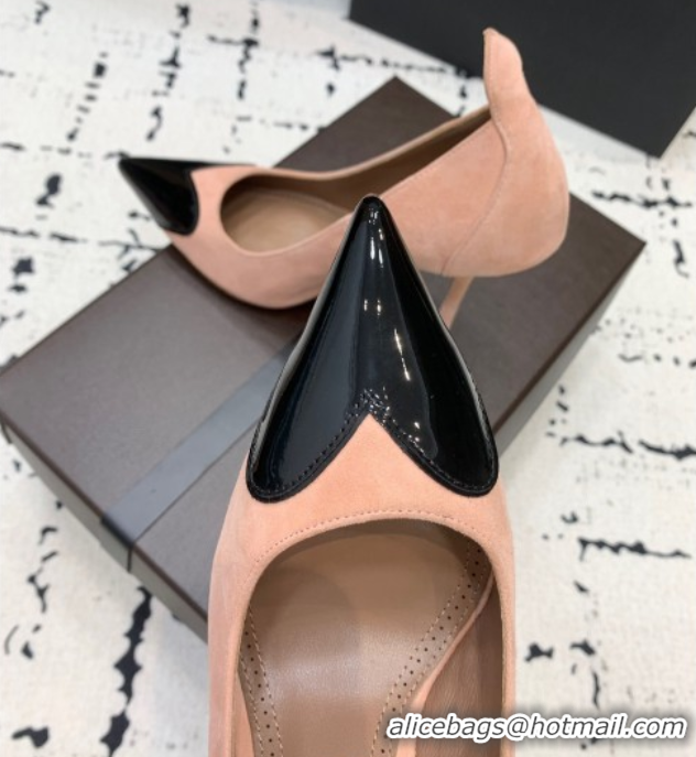 Best Grade Alaia Le Cœur Heart High Pumps 10.5cm in Suede and Patent Leather Nude Pink AL100804 1008017