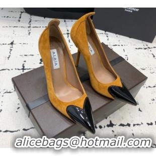 Sumptuous Alaia Le Cœur Heart High Pumps 10.5cm in Suede and Patent Leather Yellow AL100804 1008018
