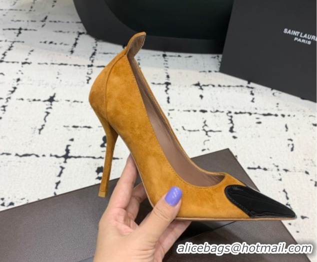 Sumptuous Alaia Le Cœur Heart High Pumps 10.5cm in Suede and Patent Leather Yellow AL100804 1008018