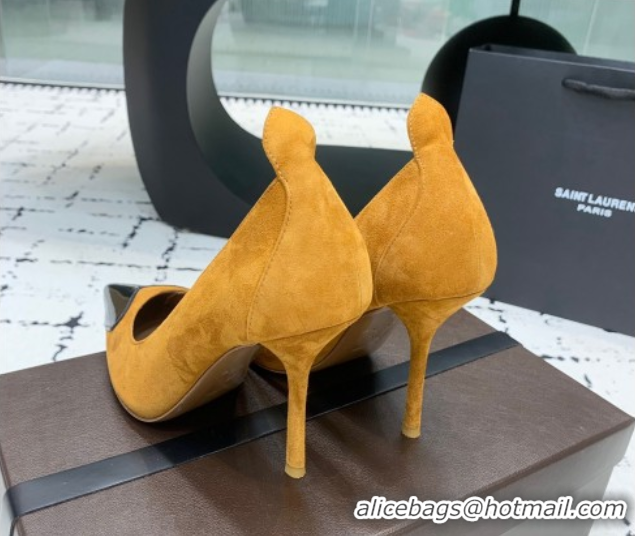 Sumptuous Alaia Le Cœur Heart High Pumps 10.5cm in Suede and Patent Leather Yellow AL100804 1008018