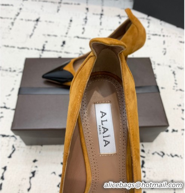 Sumptuous Alaia Le Cœur Heart High Pumps 10.5cm in Suede and Patent Leather Yellow AL100804 1008018