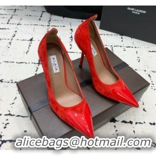Top Grade Alaia Le Cœur Heart High Pumps 10.5cm in Suede and Patent Leather Red AL100804 1008019