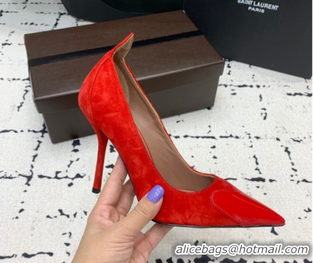 Top Grade Alaia Le Cœur Heart High Pumps 10.5cm in Suede and Patent Leather Red AL100804 1008019