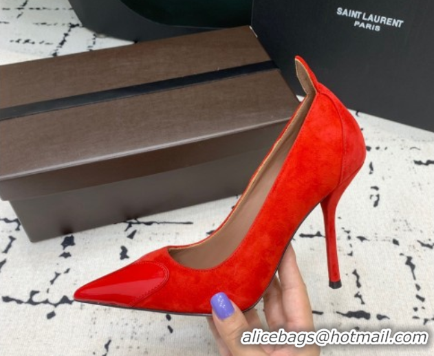 Top Grade Alaia Le Cœur Heart High Pumps 10.5cm in Suede and Patent Leather Red AL100804 1008019