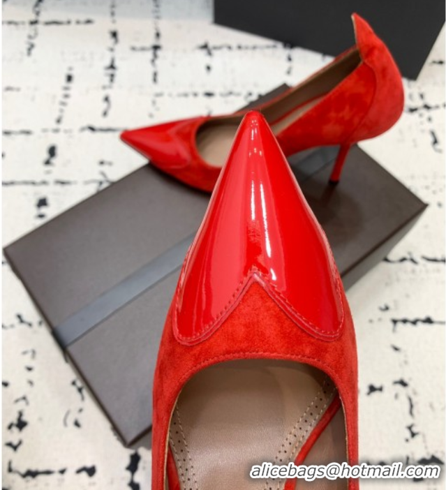 Top Grade Alaia Le Cœur Heart High Pumps 10.5cm in Suede and Patent Leather Red AL100804 1008019