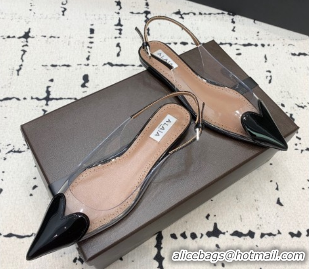 Perfect Alaia Le Cœur Heart Slingback Flats in PVC and Patent Leather Black AL100805 1008020