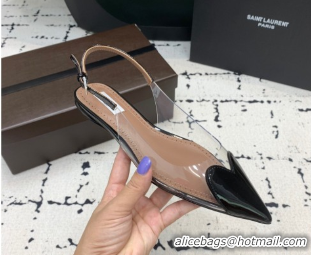 Perfect Alaia Le Cœur Heart Slingback Flats in PVC and Patent Leather Black AL100805 1008020