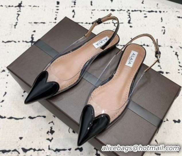 Perfect Alaia Le Cœur Heart Slingback Flats in PVC and Patent Leather Black AL100805 1008020