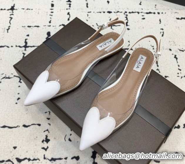 Good Quality Alaia Le Cœur Heart Slingback Flats in PVC and Patent Leather White AL100805 1008021
