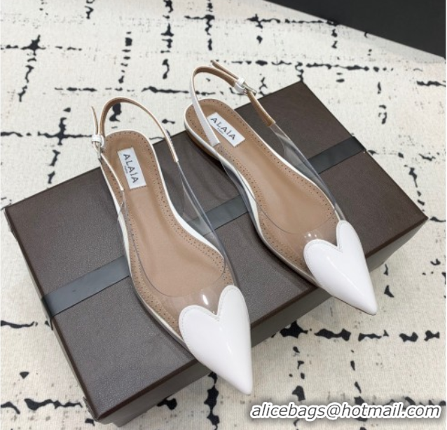 Good Quality Alaia Le Cœur Heart Slingback Flats in PVC and Patent Leather White AL100805 1008021