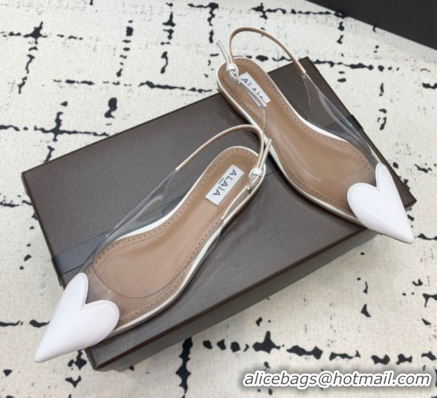 Good Quality Alaia Le Cœur Heart Slingback Flats in PVC and Patent Leather White AL100805 1008021