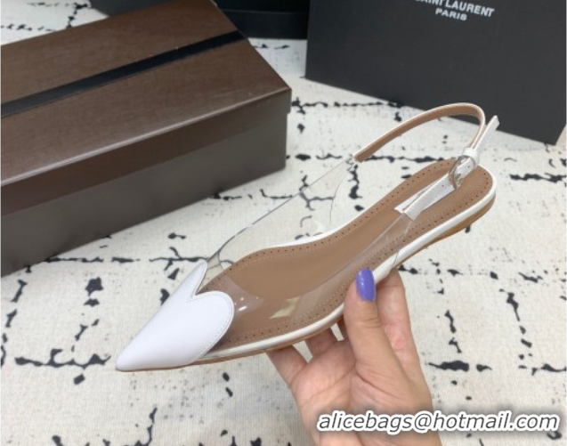 Good Quality Alaia Le Cœur Heart Slingback Flats in PVC and Patent Leather White AL100805 1008021
