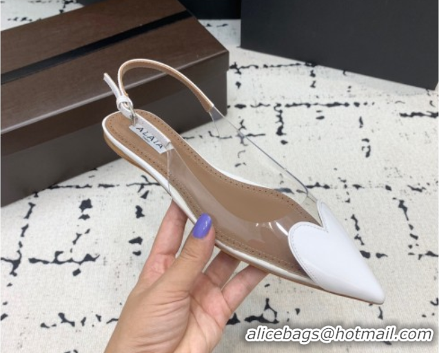 Good Quality Alaia Le Cœur Heart Slingback Flats in PVC and Patent Leather White AL100805 1008021