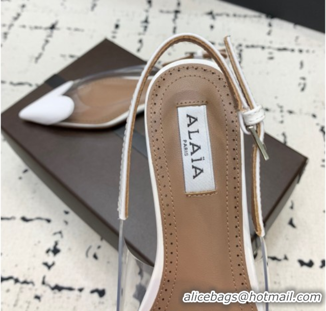 Good Quality Alaia Le Cœur Heart Slingback Flats in PVC and Patent Leather White AL100805 1008021