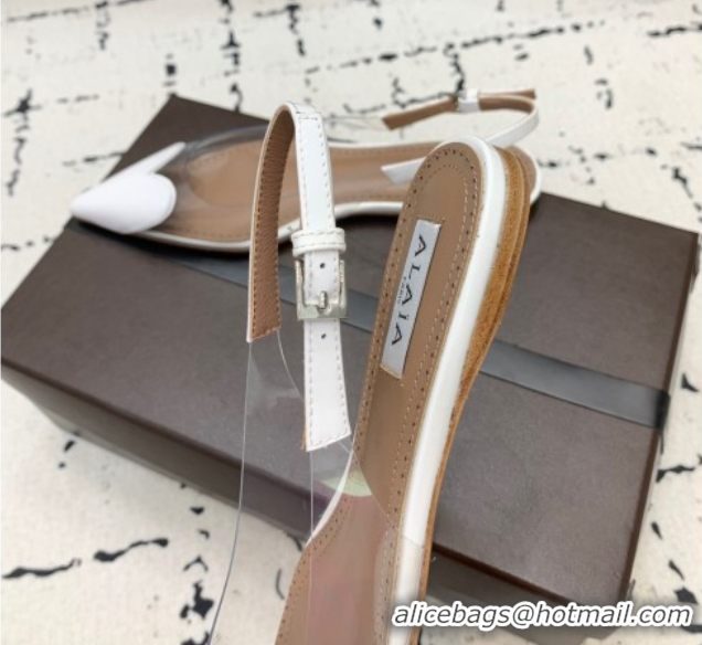 Good Quality Alaia Le Cœur Heart Slingback Flats in PVC and Patent Leather White AL100805 1008021