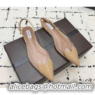 Buy Luxury Alaia Le Cœur Heart Slingback Flats in PVC and Patent Leather Beige AL100805 1008022