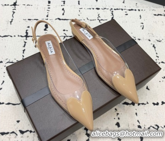 Buy Luxury Alaia Le Cœur Heart Slingback Flats in PVC and Patent Leather Beige AL100805 1008022