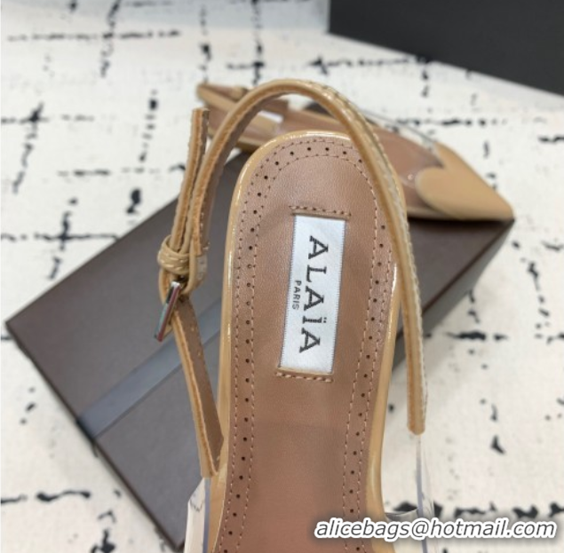 Buy Luxury Alaia Le Cœur Heart Slingback Flats in PVC and Patent Leather Beige AL100805 1008022