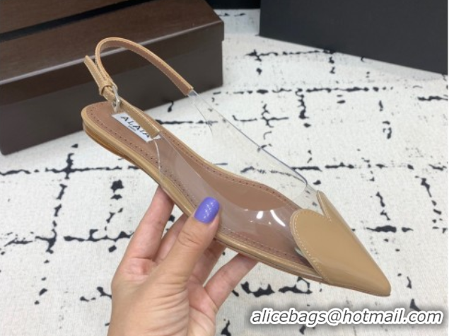 Buy Luxury Alaia Le Cœur Heart Slingback Flats in PVC and Patent Leather Beige AL100805 1008022