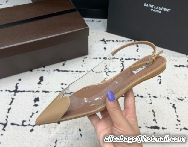 Buy Luxury Alaia Le Cœur Heart Slingback Flats in PVC and Patent Leather Beige AL100805 1008022