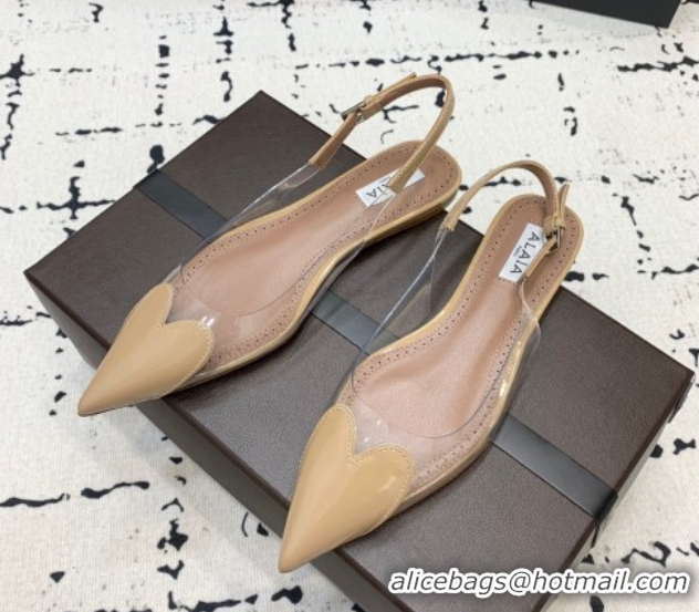 Buy Luxury Alaia Le Cœur Heart Slingback Flats in PVC and Patent Leather Beige AL100805 1008022