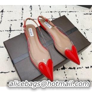 Grade Quality Alaia Le Cœur Heart Slingback Flats in PVC and Patent Leather Red AL100805 1008023