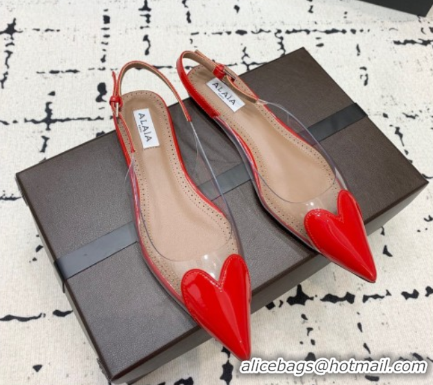 Grade Quality Alaia Le Cœur Heart Slingback Flats in PVC and Patent Leather Red AL100805 1008023