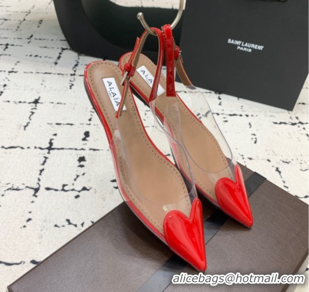 Grade Quality Alaia Le Cœur Heart Slingback Flats in PVC and Patent Leather Red AL100805 1008023