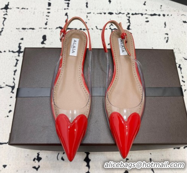 Grade Quality Alaia Le Cœur Heart Slingback Flats in PVC and Patent Leather Red AL100805 1008023