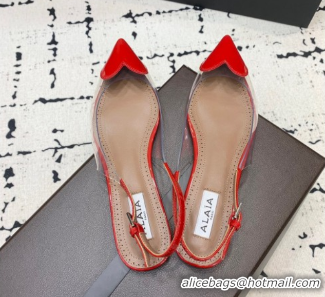 Grade Quality Alaia Le Cœur Heart Slingback Flats in PVC and Patent Leather Red AL100805 1008023