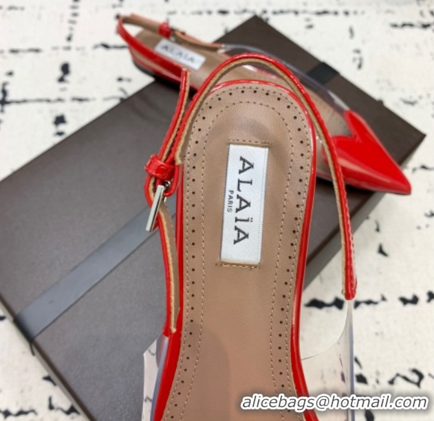 Grade Quality Alaia Le Cœur Heart Slingback Flats in PVC and Patent Leather Red AL100805 1008023