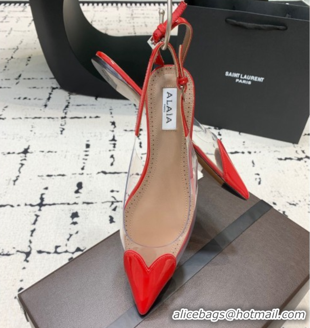 Grade Quality Alaia Le Cœur Heart Slingback Flats in PVC and Patent Leather Red AL100805 1008023
