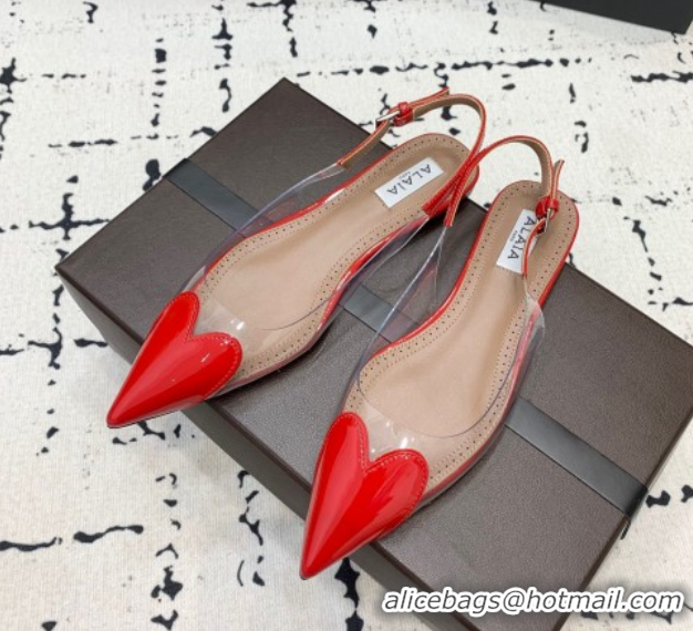 Grade Quality Alaia Le Cœur Heart Slingback Flats in PVC and Patent Leather Red AL100805 1008023