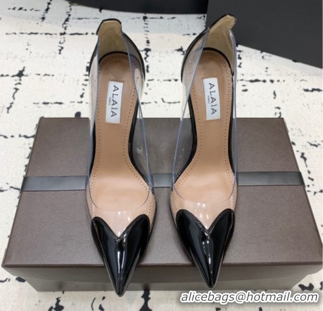 Discount Alaia Le Cœur Heart High Pumps 10.5cm in PVC and Patent Leather Black 2024 AL100806 1008024