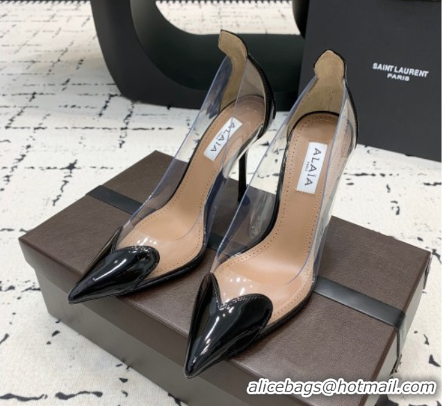Discount Alaia Le Cœur Heart High Pumps 10.5cm in PVC and Patent Leather Black 2024 AL100806 1008024