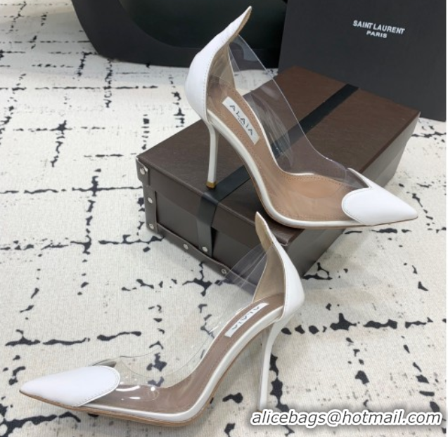 Most Popular Alaia Le Cœur Heart High Pumps 10.5cm in PVC and Patent Leather White AL100806 1008025