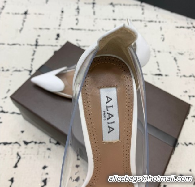 Most Popular Alaia Le Cœur Heart High Pumps 10.5cm in PVC and Patent Leather White AL100806 1008025