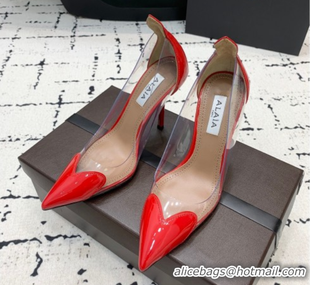 Good Looking Alaia Le Cœur Heart High Pumps 10.5cm in PVC and Patent Leather Red AL100806 1008026
