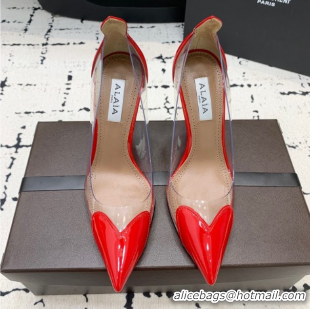 Good Looking Alaia Le Cœur Heart High Pumps 10.5cm in PVC and Patent Leather Red AL100806 1008026